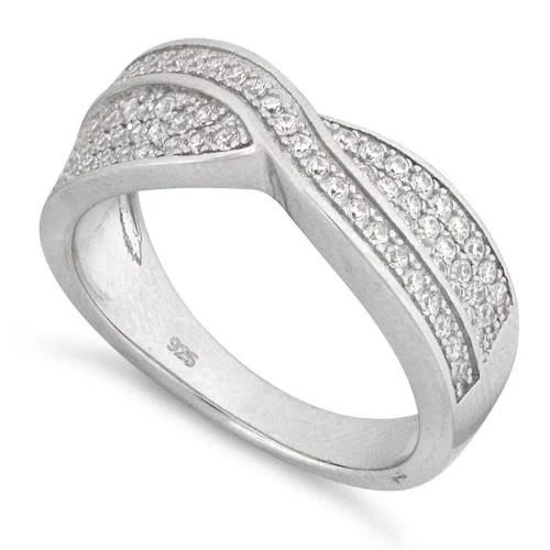 Ladies oval ring-Sterling Silver Crossroad Pave CZ Ring