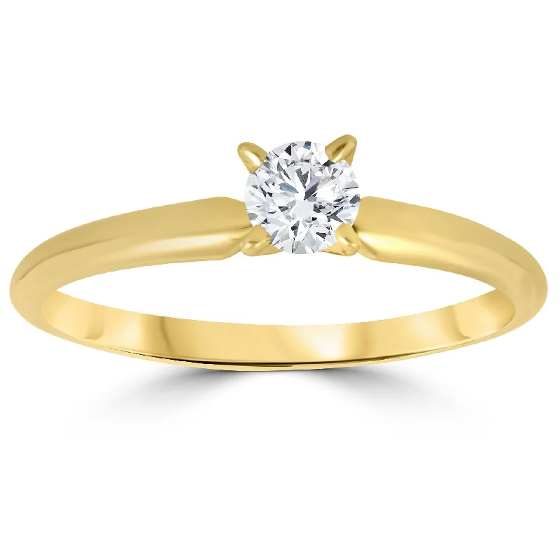 Ladies platinum engagement ring-1/3ct Round Diamond Solitaire Engagement Ring Yellow Gold