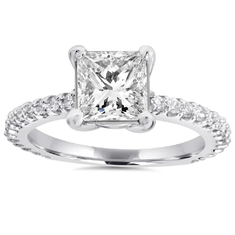 Ladies multi-stone engagement ring-Princess Cut Diamond 1 1/3 ct Engagement Ring White Gold