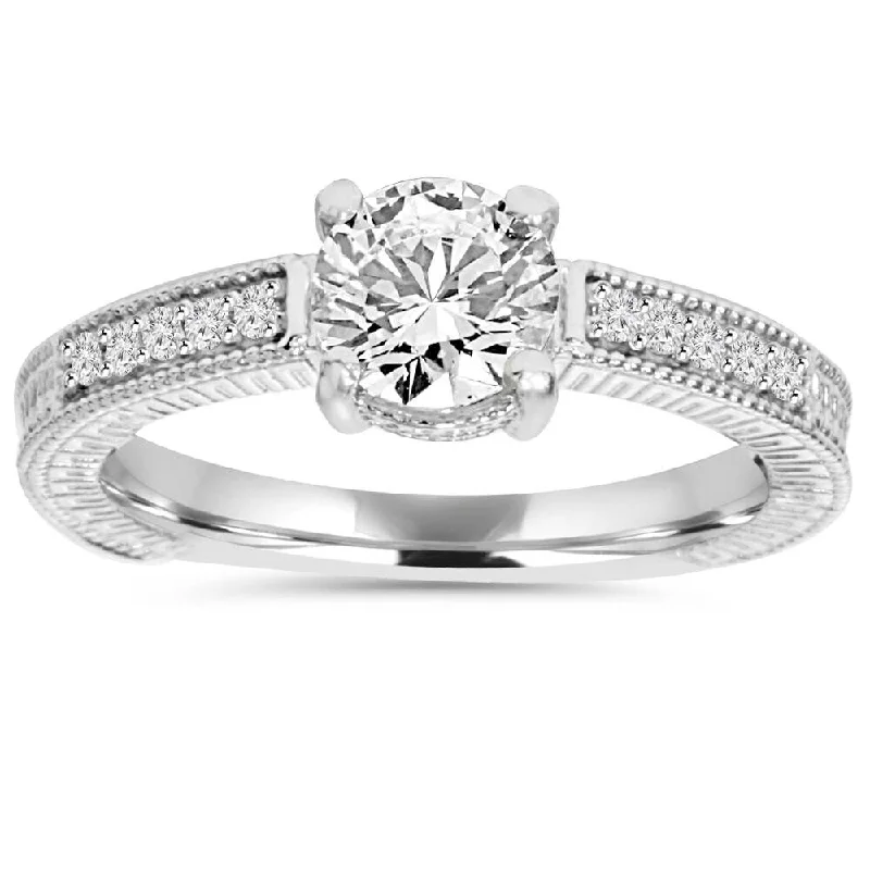 Ladies oval diamond engagement ring-1Ct TW Diamond Engagement Ring Solid White Gold Lab Grown