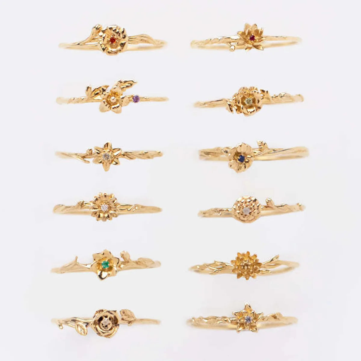 Ladies princess-cut ring-Elegant Glam Classic Style Flower Copper Plating Inlay Birthstone Gold Plated Rings