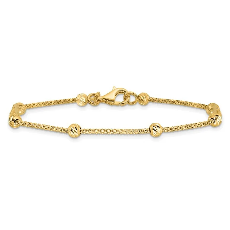 Ladies luxury silver bracelet-Curata 14k Yellow Gold 7.5" 4mm Textured Bead Popcorn Bracelet