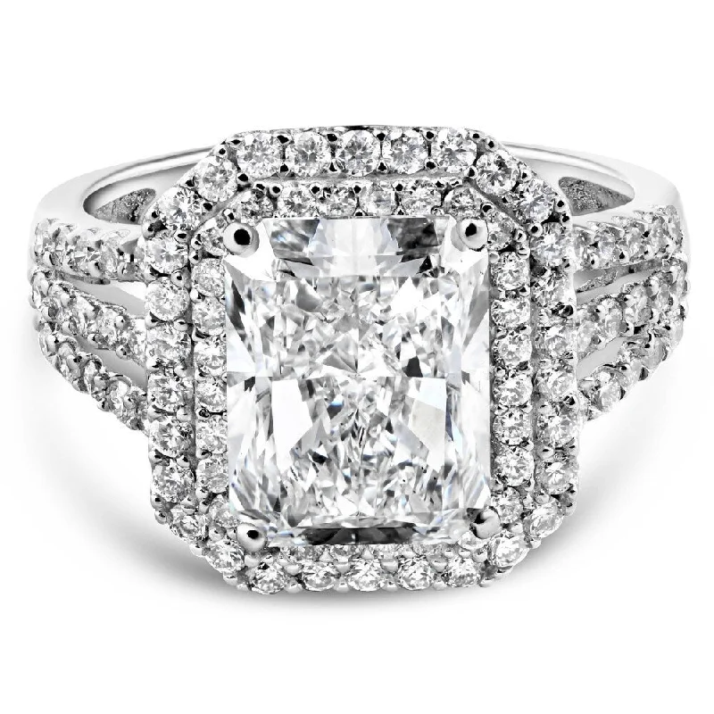 Ladies engagement ring with side stones-Certified 4 1/2Ct Radiant Cut Diamond Engagement Ring Gold Lab Grown