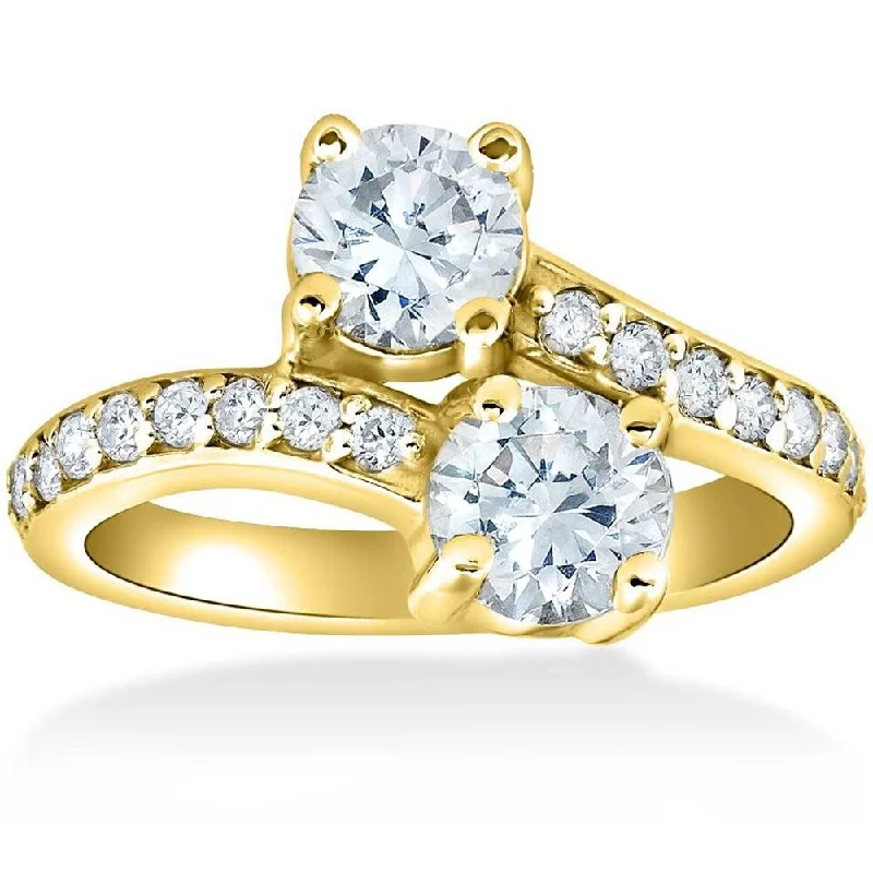 Ladies double halo engagement ring-1 1/2 cttw Forever Us 2-Stone Diamond Engagement Forever Us Ring Yellow Gold