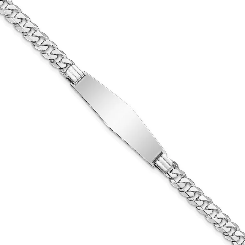 Ladies beaded bangle-Curata 10mm 14k White Gold Engravable Flat Curb Link Soft Diamond Shape ID Bracelet