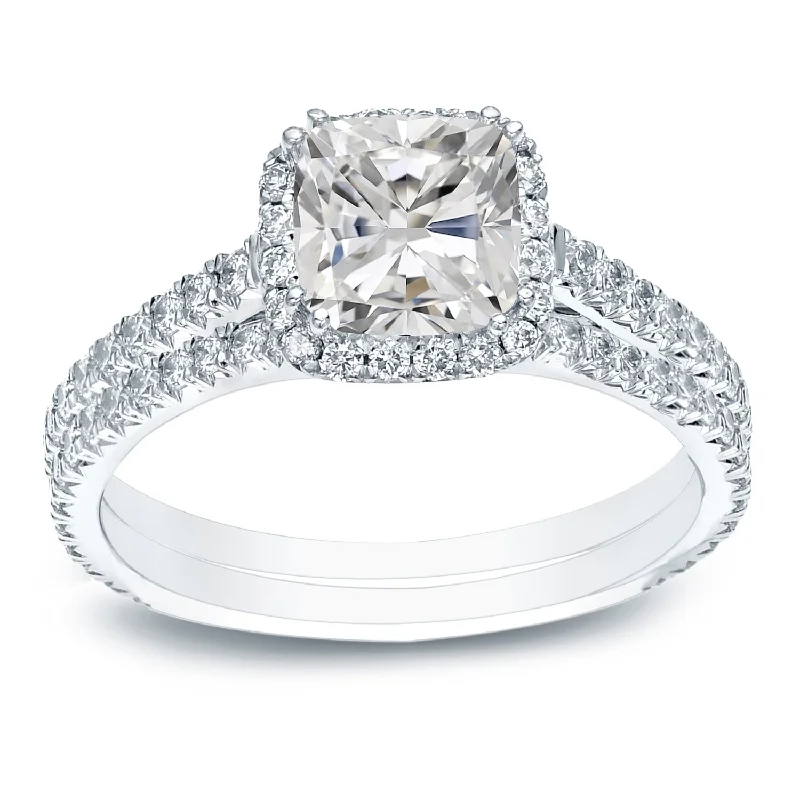 Ladies unique engagement ring-Auriya 2ctw Cushion-cut Halo Diamond Engagement Ring Set 14k Gold Certified