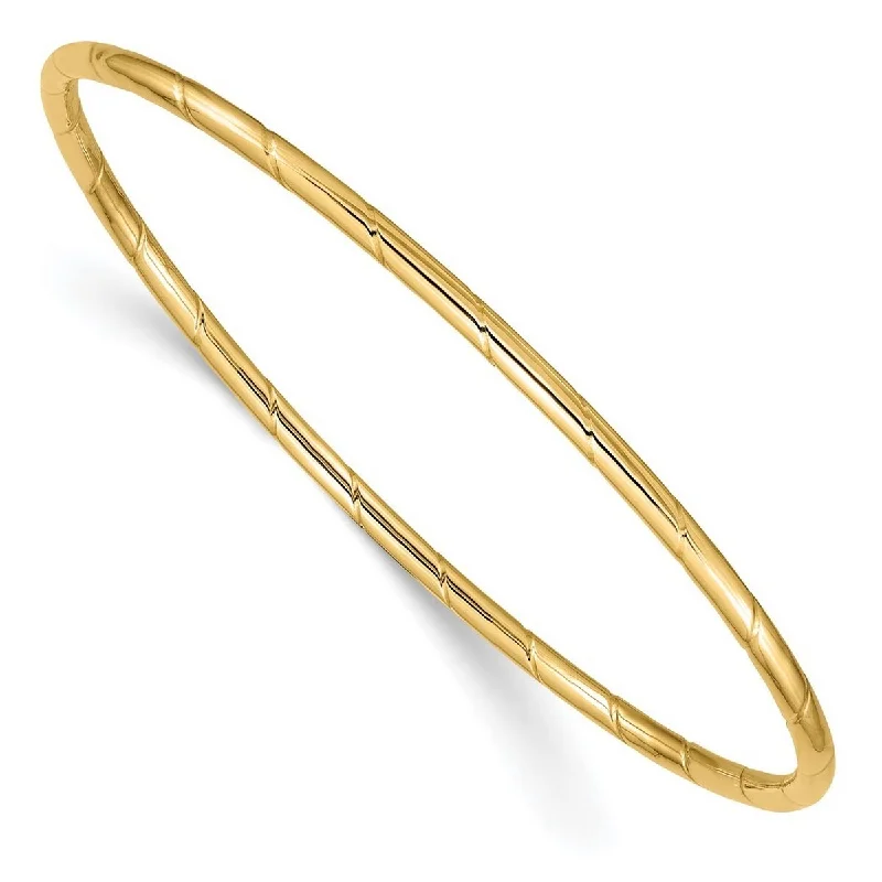 Ladies classic bangle-Curata 10k Yellow Gold 8" 2.5mm Grooved Twisted Slip on Stackable Bangle Bracelet