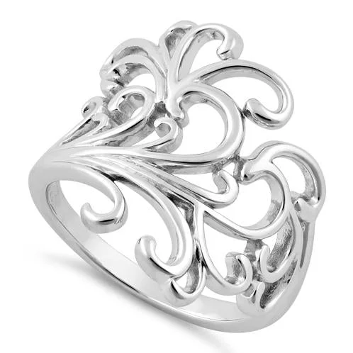 Ladies rose gold ring-Sterling Silver Floral Swirls Ring