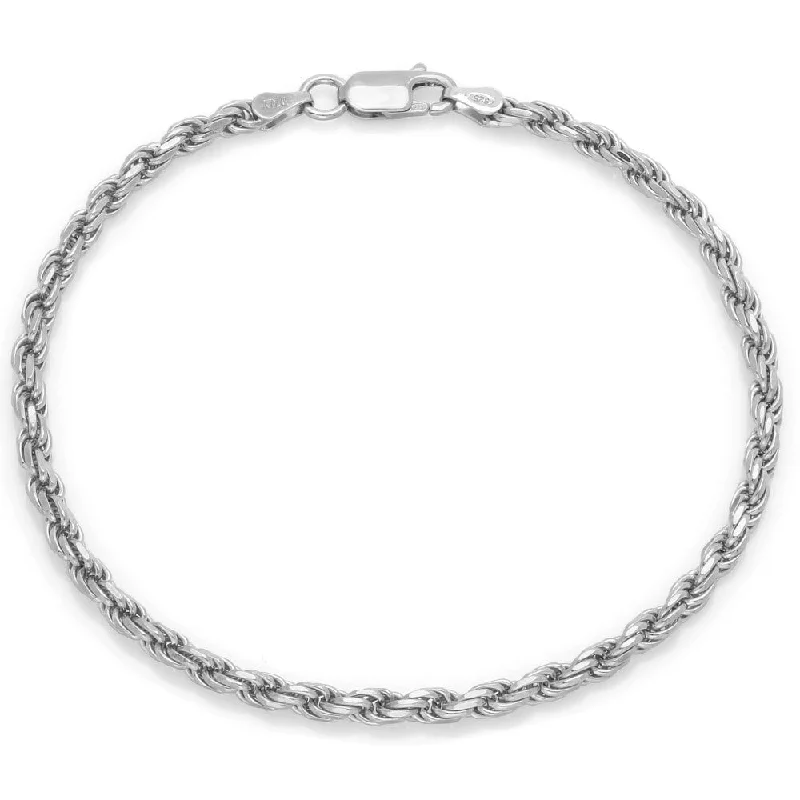 Ladies handmade gold bracelet-Sterling Silver 3 mm Diamond Cut Rope Chain Bracelet by Roberto Martinez