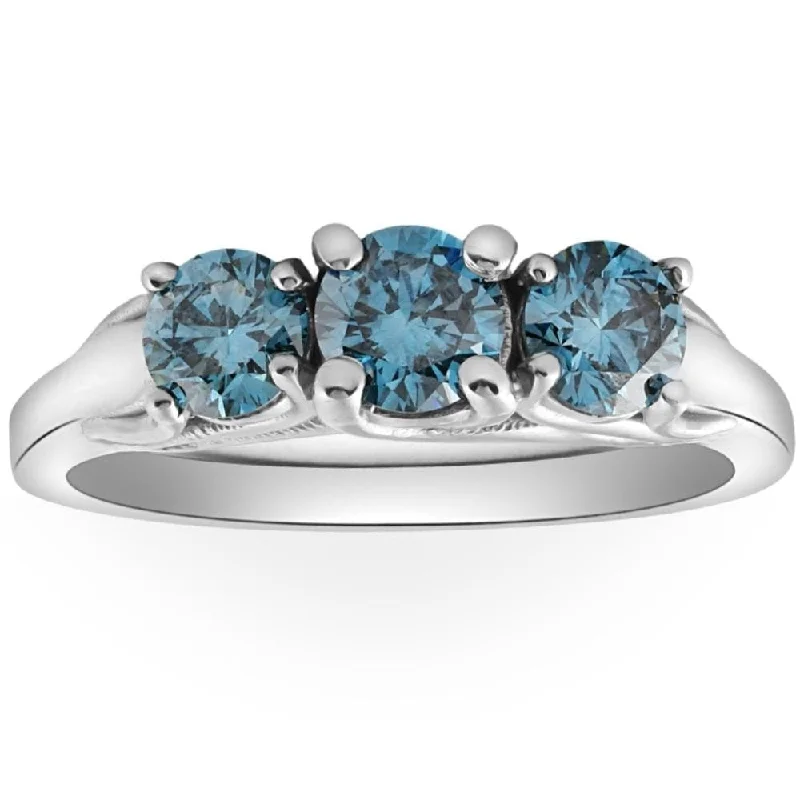 Ladies custom designed engagement ring-1 Ct Blue Diamond 3-Stone Engagement Anniversary Ring Lab Grown in White or Gold