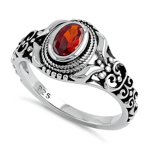 Ladies pearl ring-Sterling Silver Austere Oval Cut Red CZ Ring