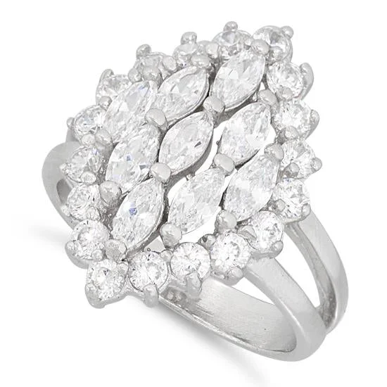 Ladies large ring-Sterling Silver Elegant Clear Marquise Cut CZ Ring