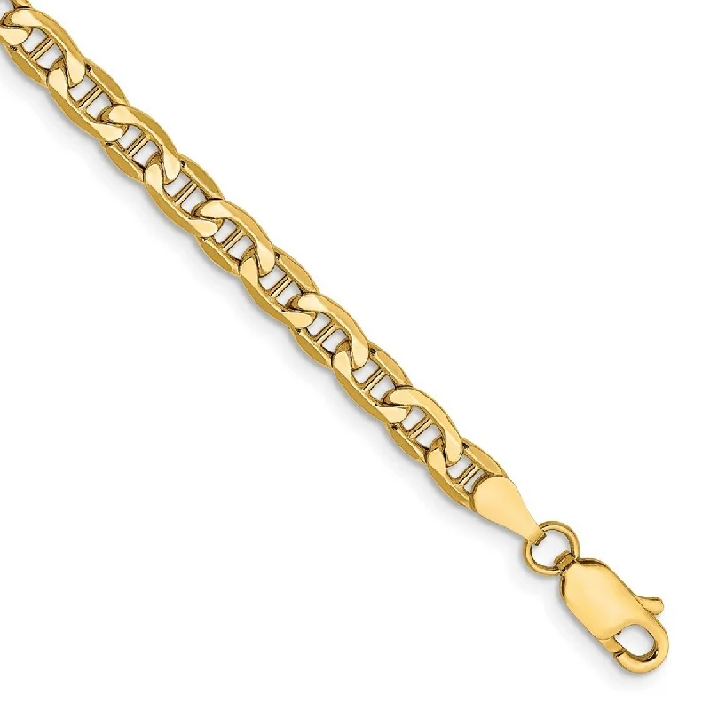 Ladies simple bracelet-Curata 14k Yellow Gold 4mm Semi Solid Mariner Anchor Chain Bracelet Options: 7" 8"