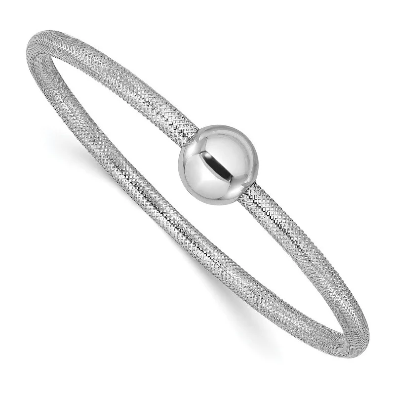 Ladies rose gold bracelet-Curata 14k White Gold 7" 3mm Polished Bead Mesh Stretch Slip-on Bracelet