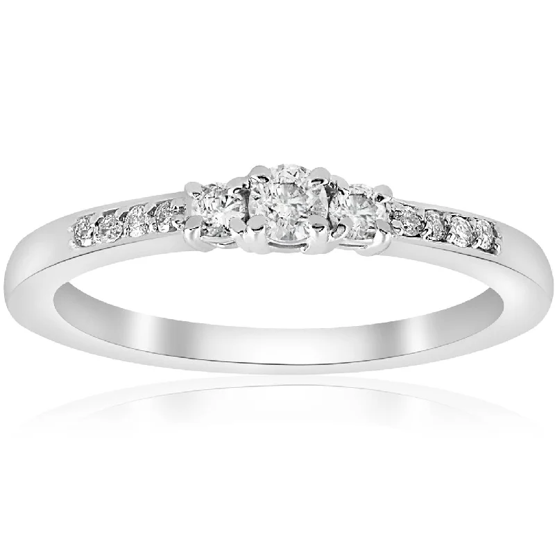 Ladies diamond wedding engagement ring-1/4ct Three Stone Round Diamond Engagement Ring White Gold