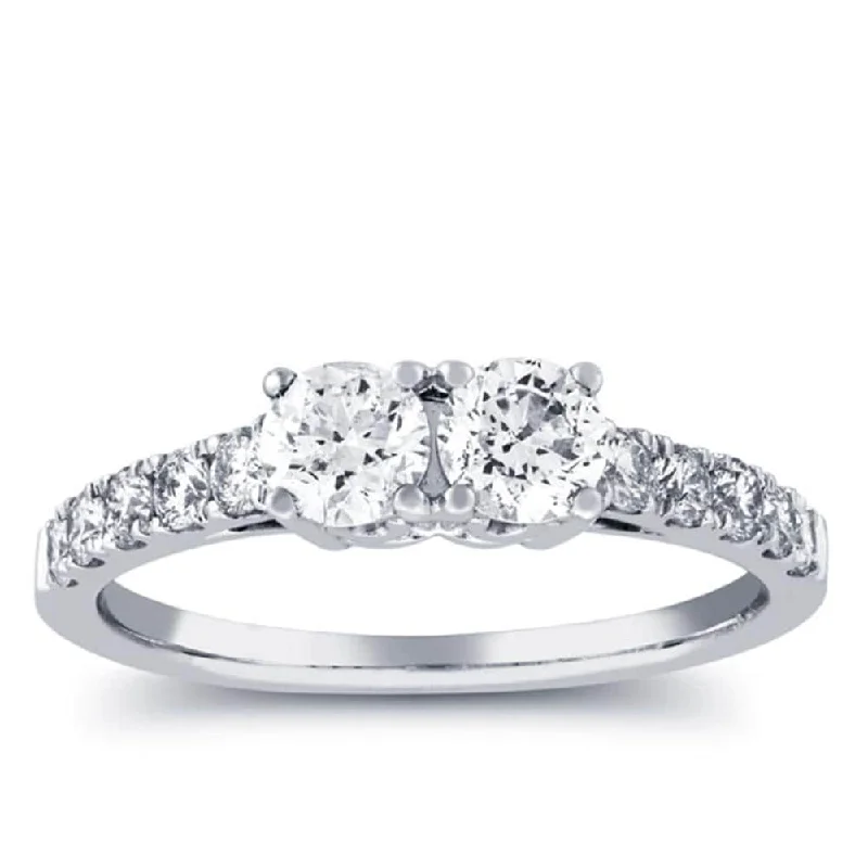 Ladies affordable diamond engagement ring-1ct Two Stone Diamond Round Cut Engagement Anniversary Ring White Gold