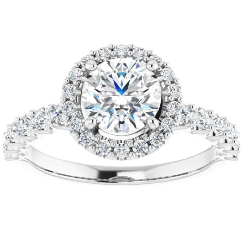 Ladies engagement ring with channel set diamonds-1 3/4Ct Halo Diamond Engagement Ring 14k White Gold