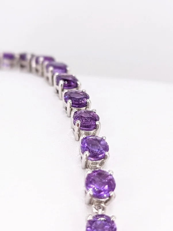 Ladies thin bracelet-silver round cut natural amethyst bracelet 8.5in