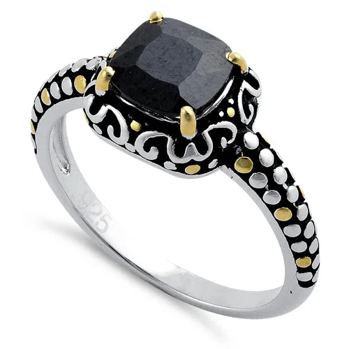 Ladies ring with emeralds-Sterling Silver Celtic Black Cushion CZ Ring