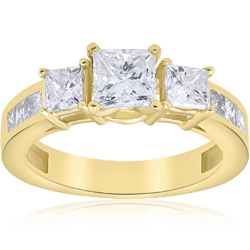 Ladies engagement ring with aquamarine-2 1/2 ct Princess Cut Diamond Engagement Ring Yellow Gold