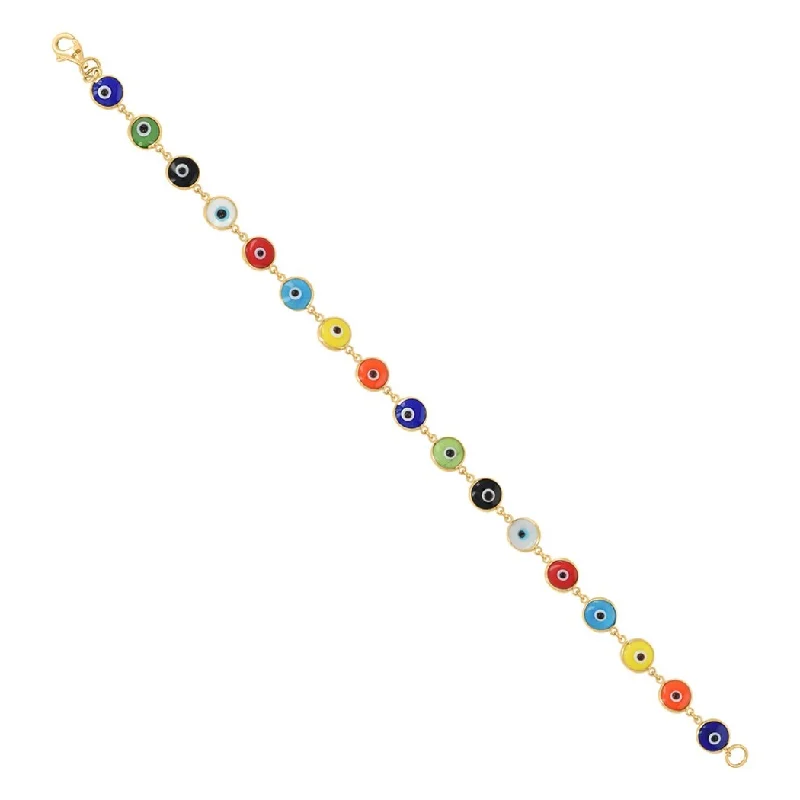 Ladies modern bracelet-Curata 10k Yellow Gold 7" 6mm Womens Mixed Enamel Evil Eye Good Luck Bracelet