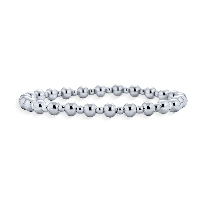 Ladies bangle set-Modern Classic Polished 3-5MM Ball Bead Stretch Bracelet in Sterling Silver - Silver A