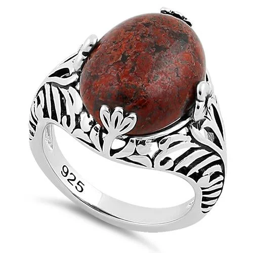 Ladies antique ring-Sterling Silver Red Poppy Jasper Gemstone Ring