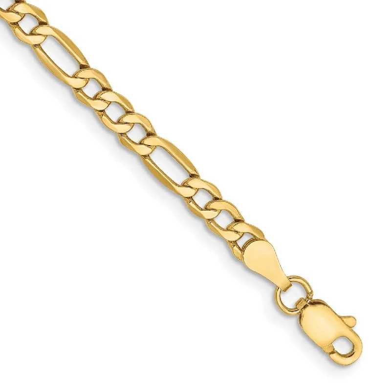 Ladies classic gold bracelet-Curata 14k Yellow Gold 3.5mm Semi Solid Figaro Chain Bracelet Options: 7" 8"