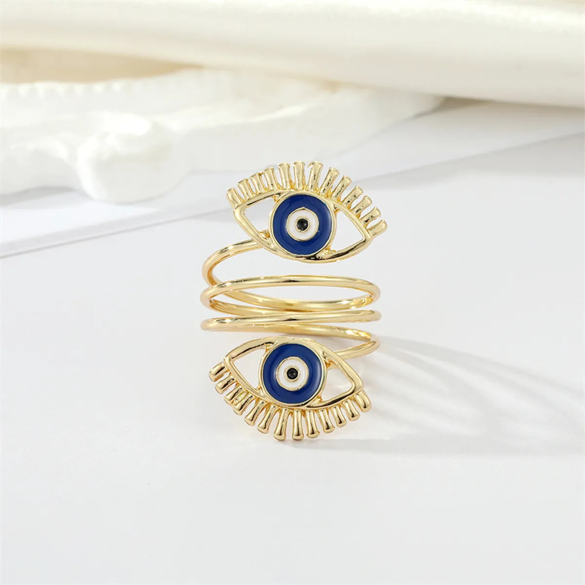 Ladies cubic zirconia ring-New Oil Dripping Blue Adjustable Exaggerated Devil's Eye Alloy Ring Female