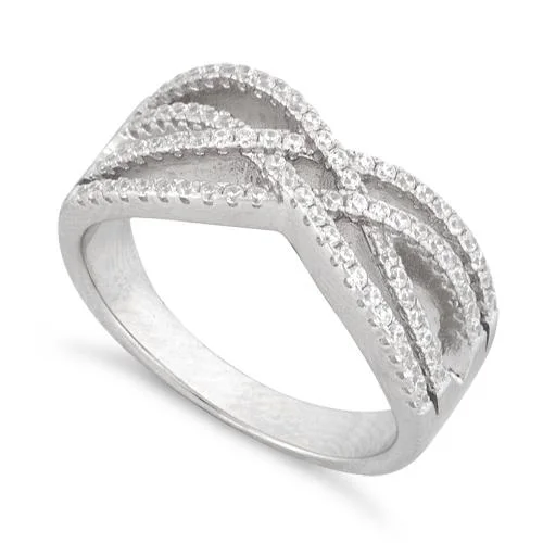 Ladies sterling silver eternity ring-Sterling Silver Intertwined CZ Ring