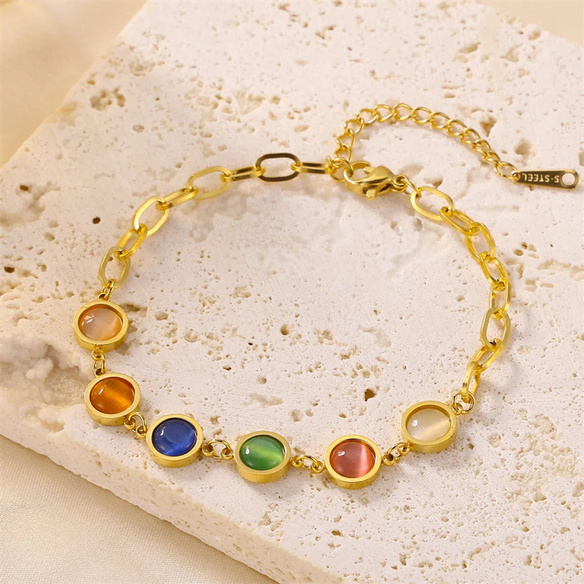 Ladies trendy bangles-Sweet Simple Style Round Stainless Steel Inlay Artificial Gemstones Bracelets