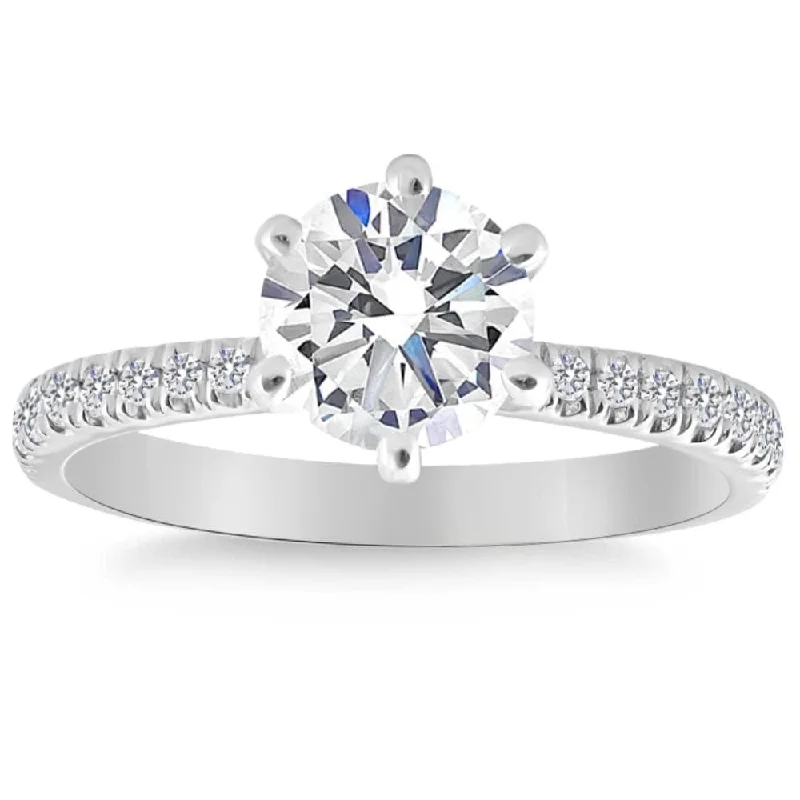 Ladies affordable diamond engagement ring-1.90Ct Side Halo Round Diamond Engagement Lab Grown in White or Yellow Gold