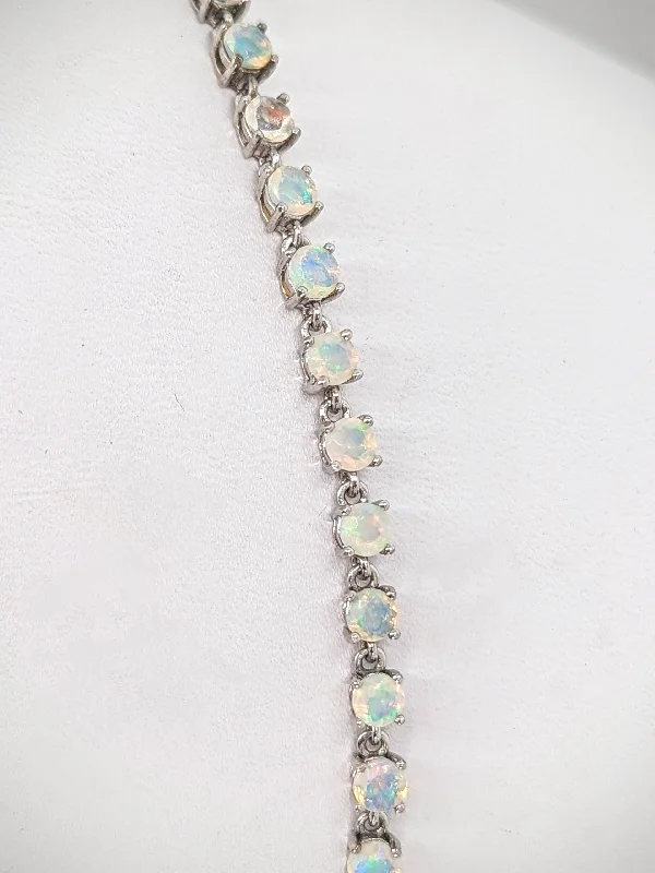 Ladies luxury bracelet-Silver Round Cut Natural Ethiopian Opal 8.5in Bracelet