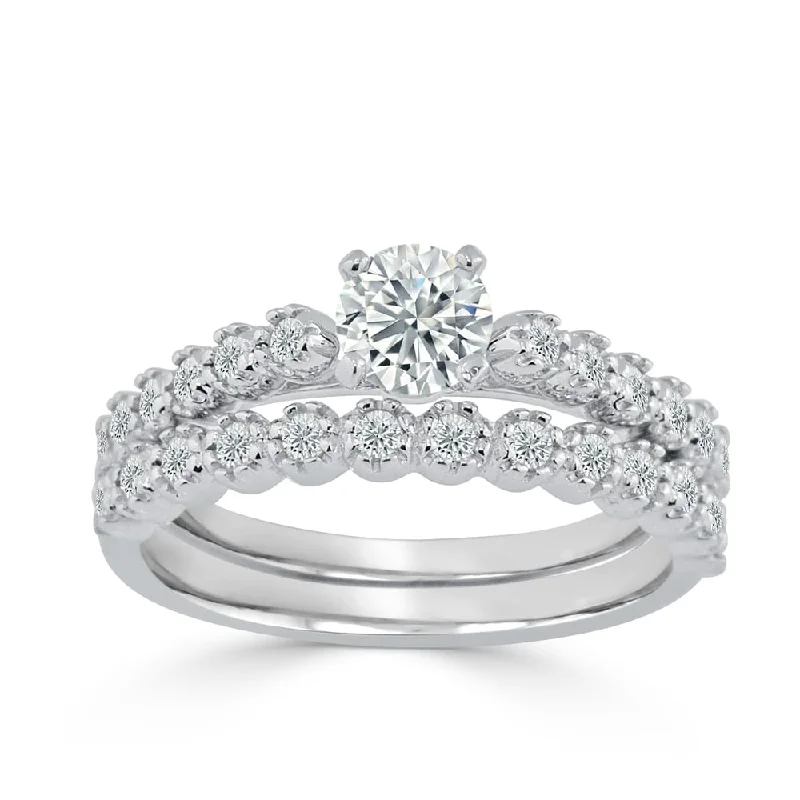 Ladies eternity band engagement ring-Auriya Round 3/4ct TDW Diamond Engagement Ring Set 14k Gold