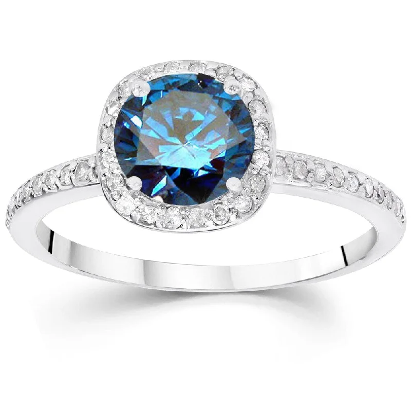 Ladies platinum diamond engagement ring-14k White Gold 1 1/4ct TDW Blue and White Diamond Halo Engagement Ring