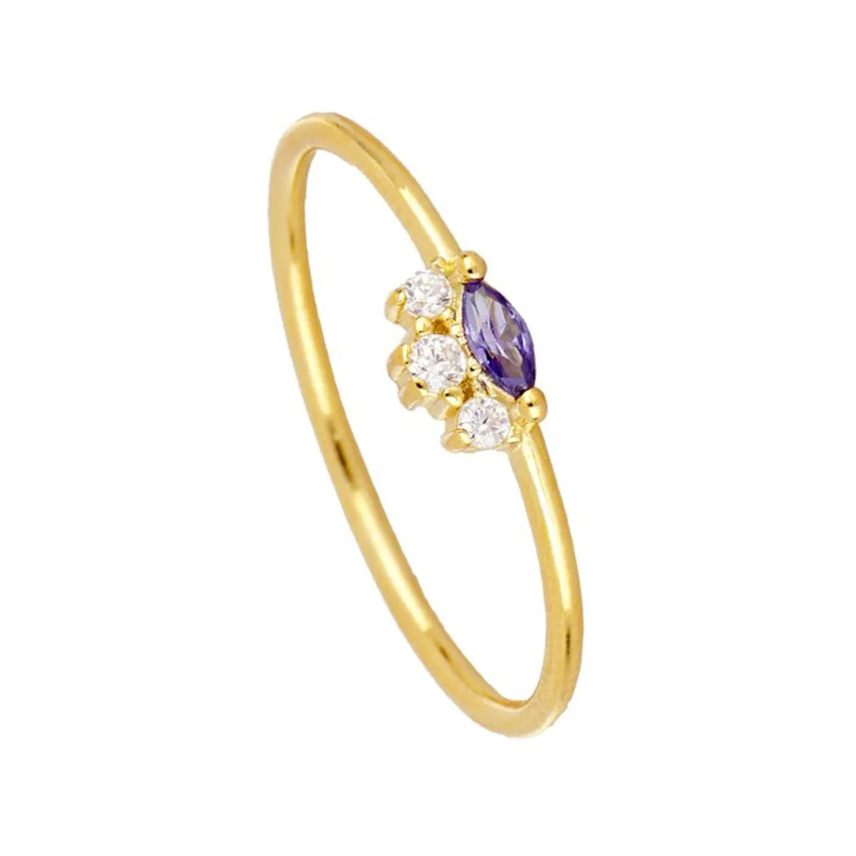 Ladies large ring-European And American Copper-plated 18k Real Gold Inlaid Purple Zircon Simple Tail Ring