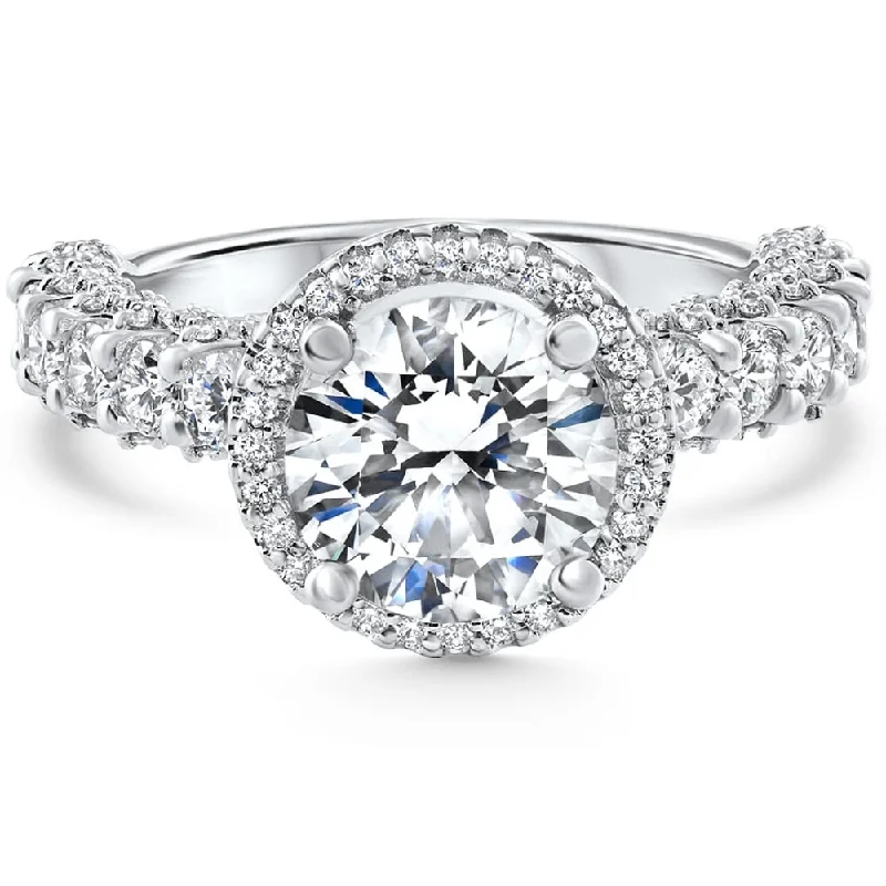 Ladies vintage engagement ring-Certified 3.52Ct Pave Round Diamond Engagement White Gold Lab Grown