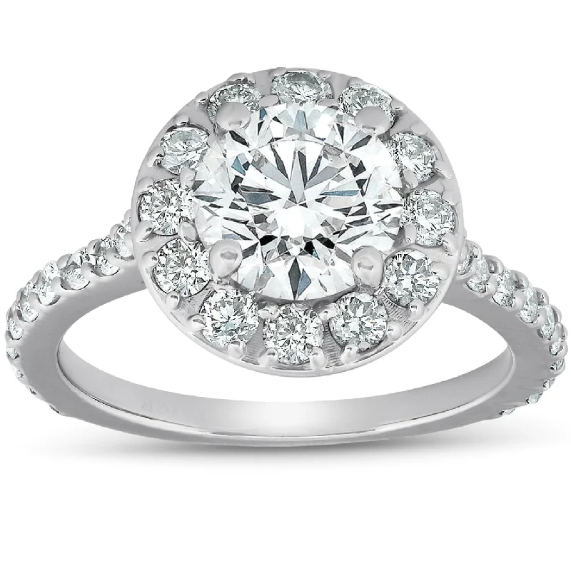 Ladies engagement ring with big diamond-Certified 3Ct TW Diamond Halo Engagement Ring White Gold Lab Grown