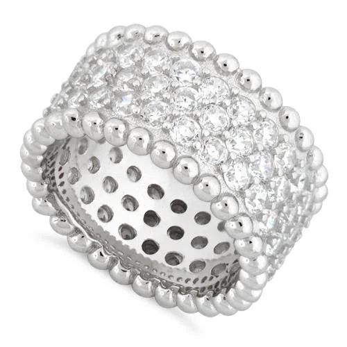 Ladies vintage-inspired ring-Sterling Silver Eternity Beads Pave CZ Ring