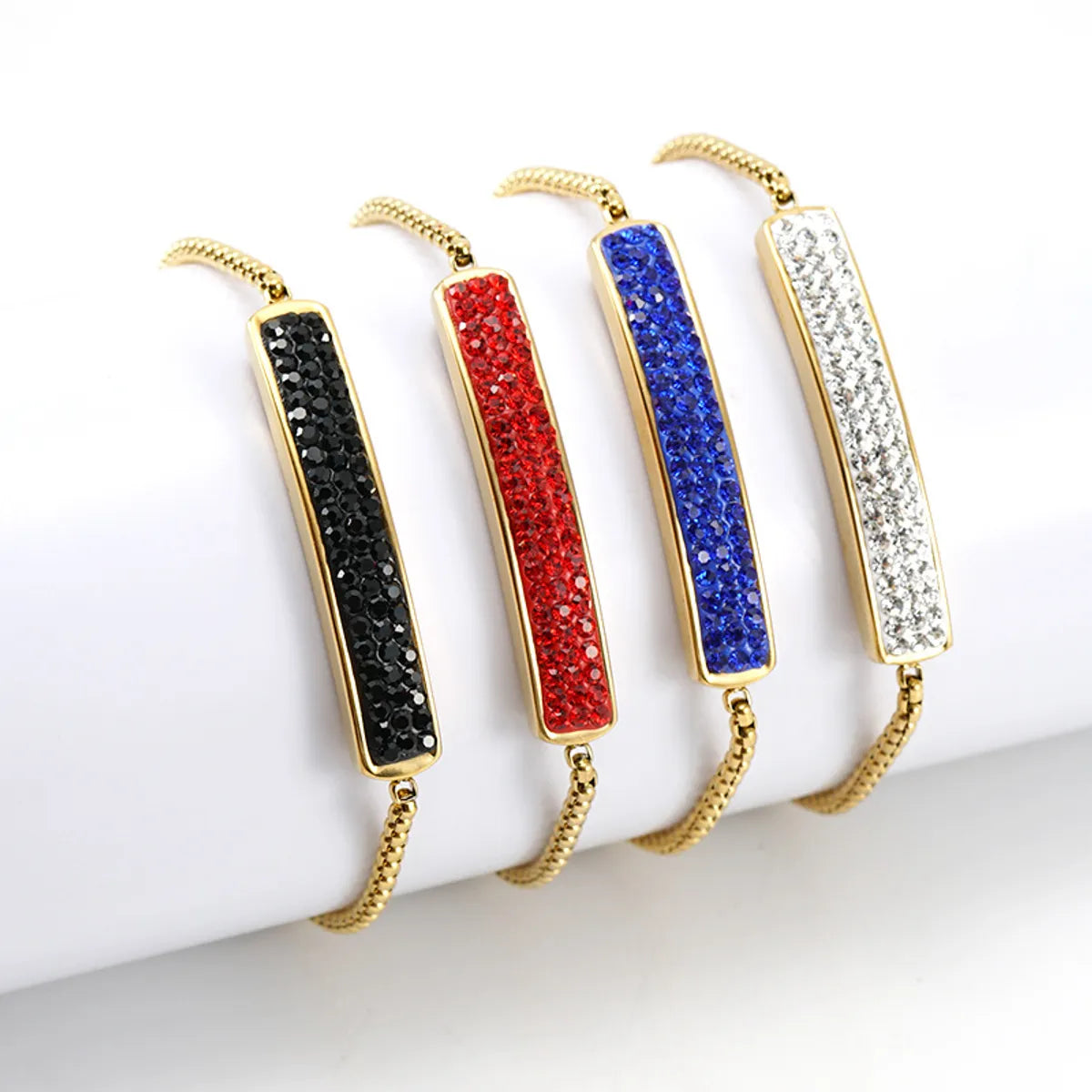 Ladies friendship bracelet-Simple Style Rectangle Titanium Steel Bracelets Rhinestone Plating Stainless Steel Bracelets