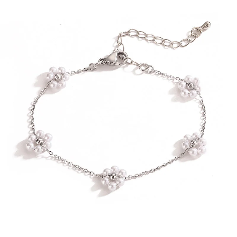 White Gold Color Floret Pearl Bracelet