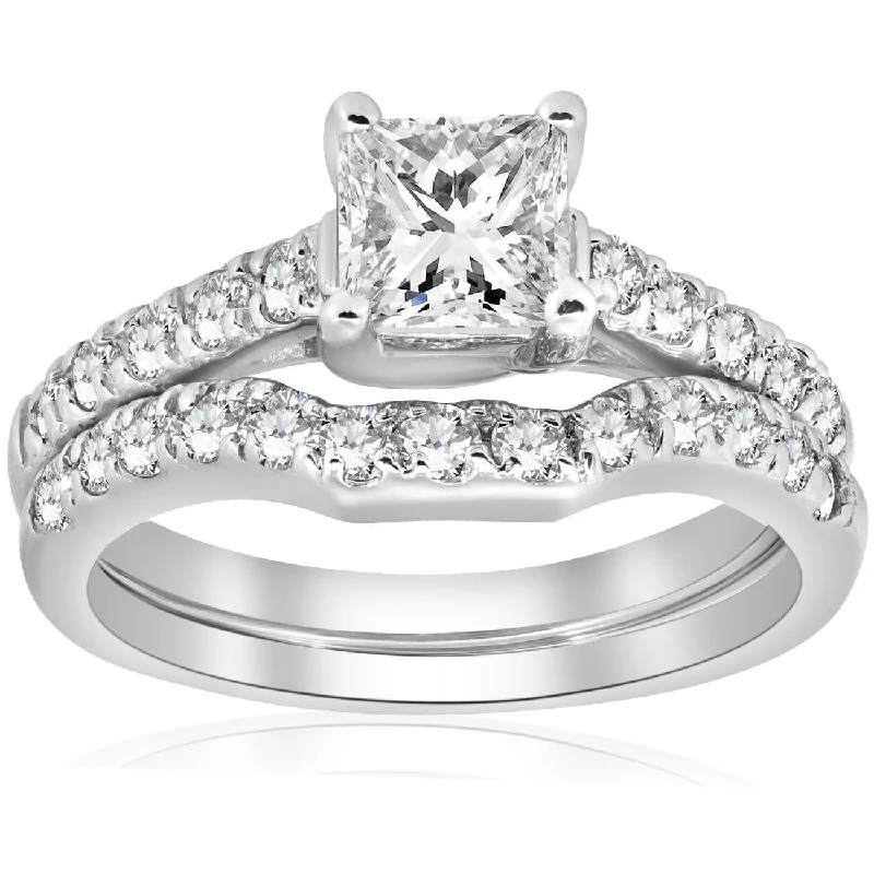 Ladies diamond engagement ring-1 1/2ct Princess Cut Diamond Engagement Matching Wedding Ring Gold Lab Grown