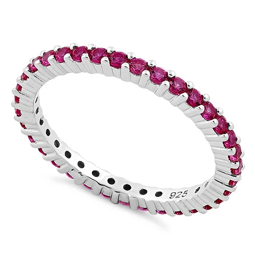 Ladies silver stacking rings-Sterling Silver Ruby Eternity CZ Ring