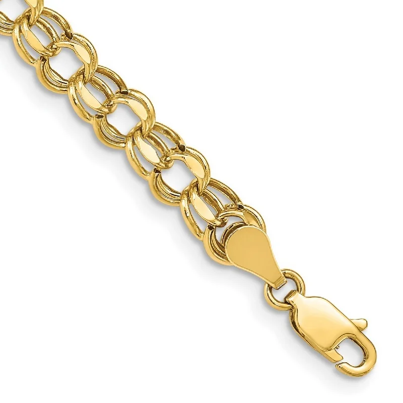 Ladies thick bangle-Curata 10k Yellow Gold 5.5mm Hollow Double Link Charm Bracelet Options: 7" 8"