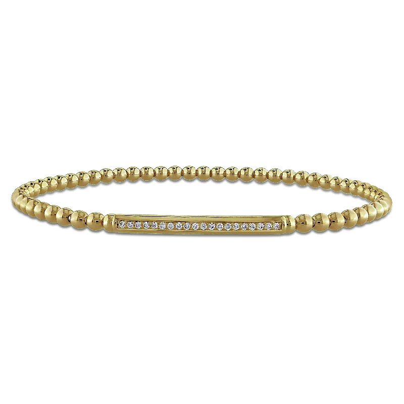 Ladies gold bangles for women-Miadora 1/7ct TW Diamond Bar Beaded Bracelet in 14k Yellow Gold - 7.25 in