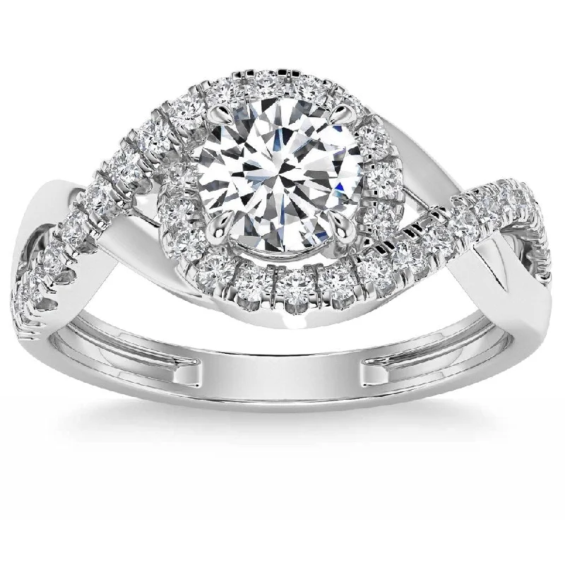 Ladies budget engagement ring-1 1/2Ct TW Twist Halo Diamond Engagement Ring (1ct Center) Gold Lab Grown