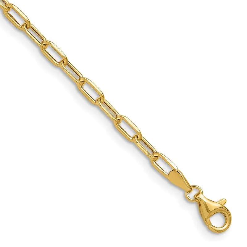 Ladies black bracelet-Curata 14k Yellow Gold 3mm Semi solid Beveled Paperclip Chain BraceletOptions: 7" 8"