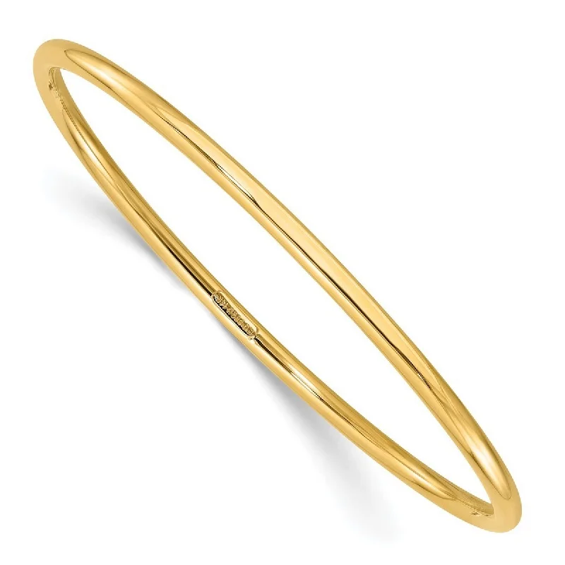 Ladies initial bracelet-Curata 14k Yellow Gold 8" 3mm Polished Tube Slip-on Stackable Bangle Bracelet