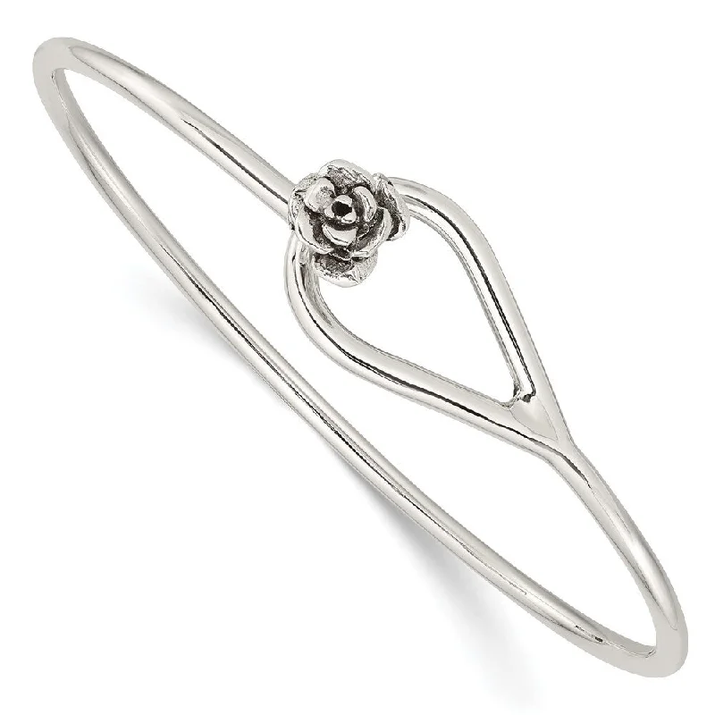 Ladies chunky bracelet-925 Sterling Silver Flower Catch Bangle Bracelet (11.03grm)