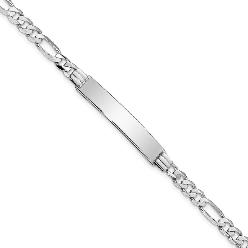 Ladies luxury bangle-Curata 6.5mm 14k White Gold Engravable Figaro Link ID Bracelet